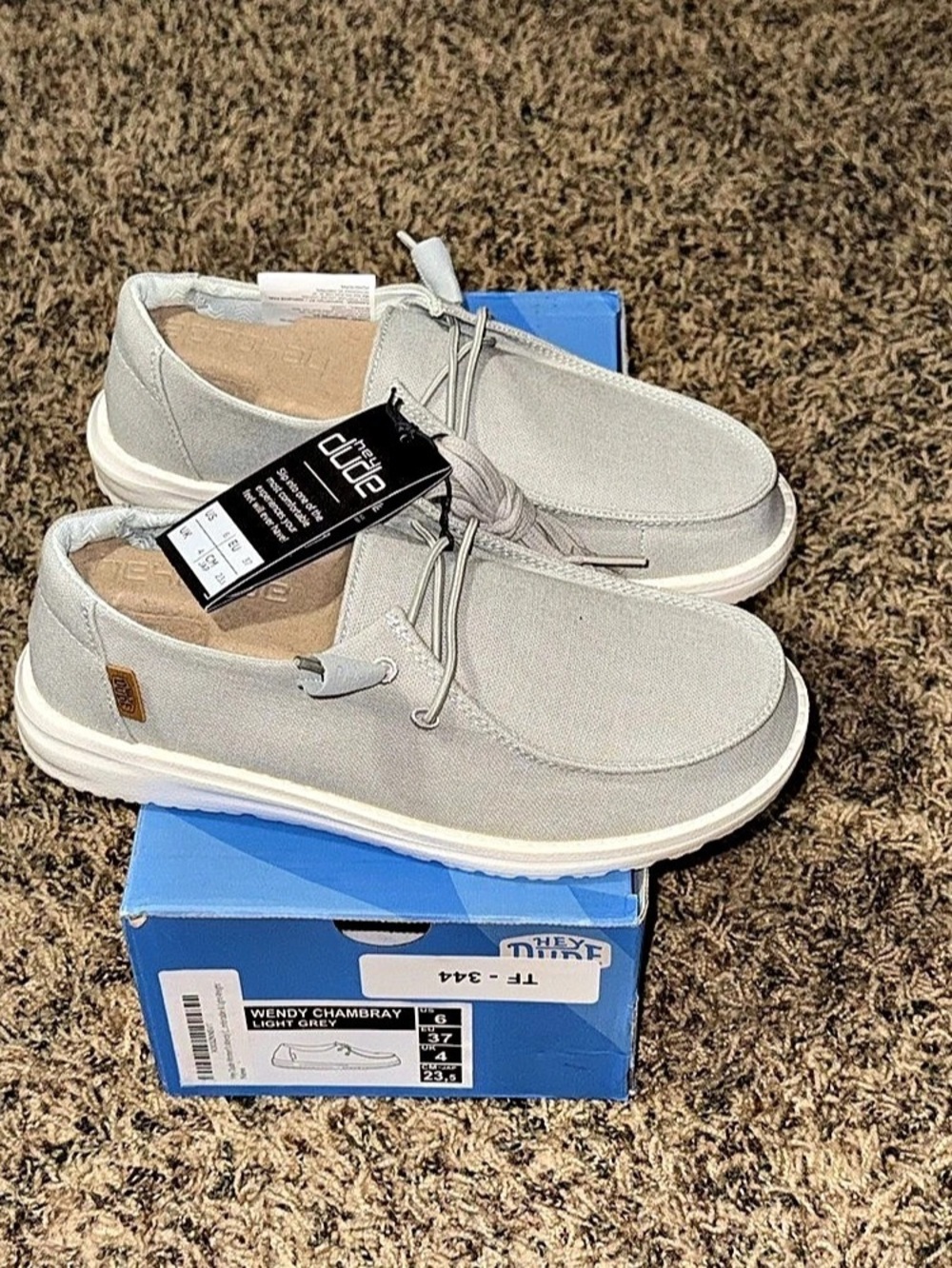 Hey Dude Wendy Chambray Women's Sneakers Light Gray US 6 NWT